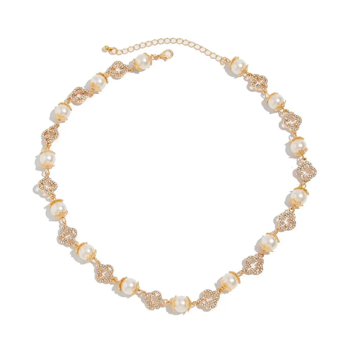 Ingemark Goth Imitation Pearl Rhinestone Choker Necklace for Men Collar Vintage Adjustable Clavicle Chain Daily Party Jewelry