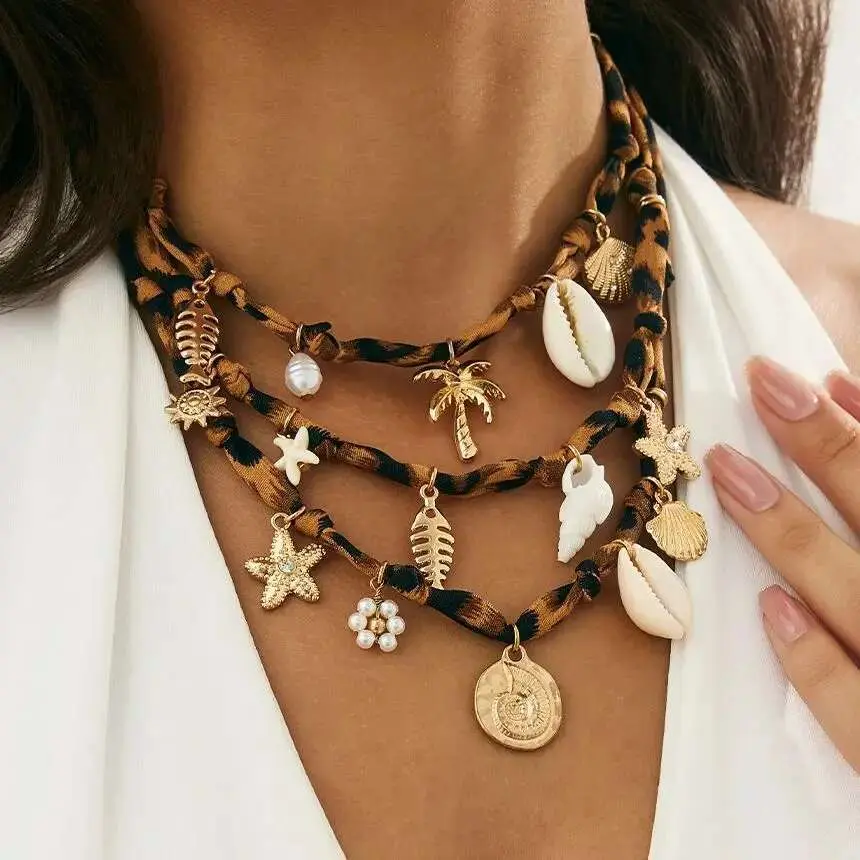 Ingemark 3Pcs/Set Creative Vintage Starfish Conch Fish Imitation Pearl Pendant Necklace Women 2025 Summer Beach Party Jewelry