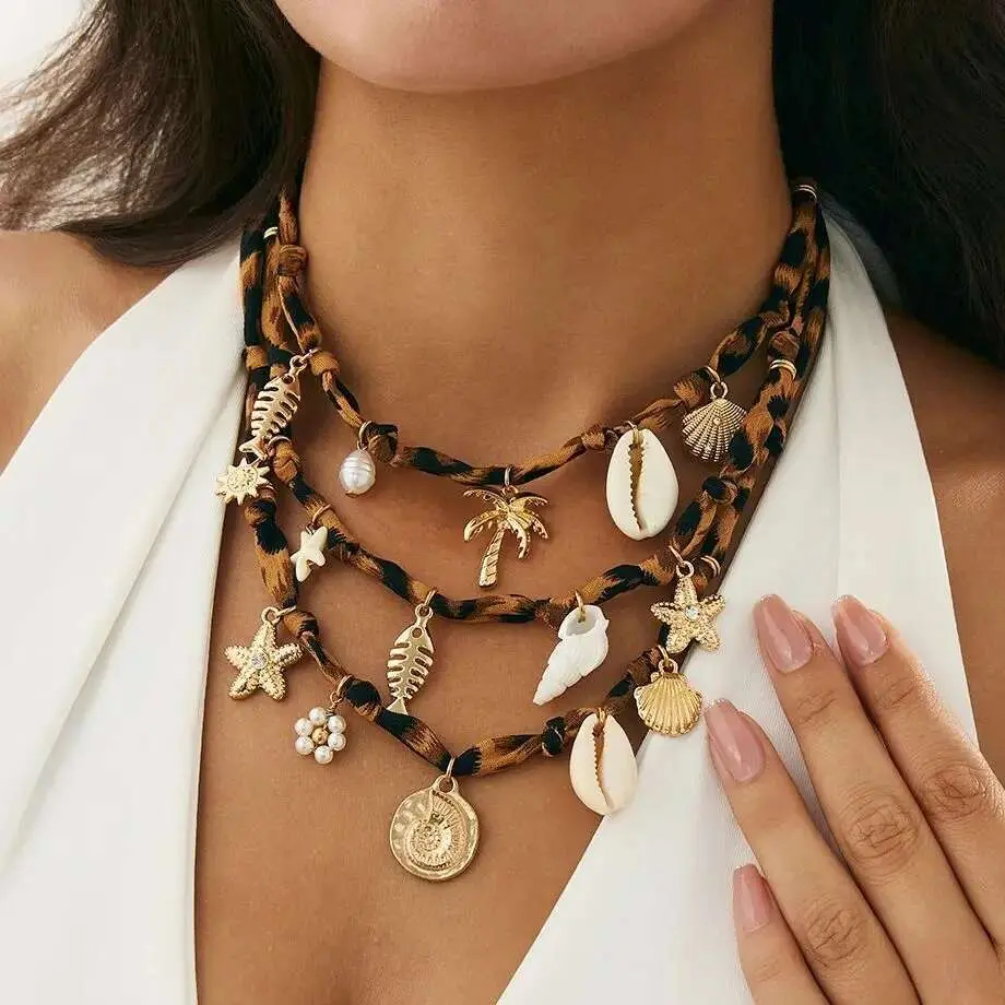 Ingemark 3Pcs/Set Creative Vintage Starfish Conch Fish Imitation Pearl Pendant Necklace Women 2025 Summer Beach Party Jewelry