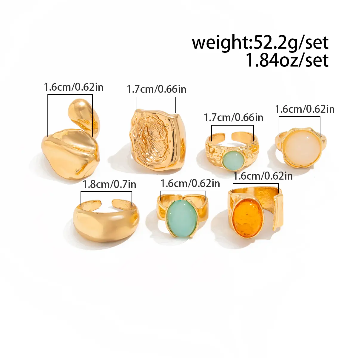 Ingemark 7Pcs/Set Luxury Gold Color Crystal Open Rings for Women Wedding Bridal Vintage Geometric Rings Trendy Finger Jewelry