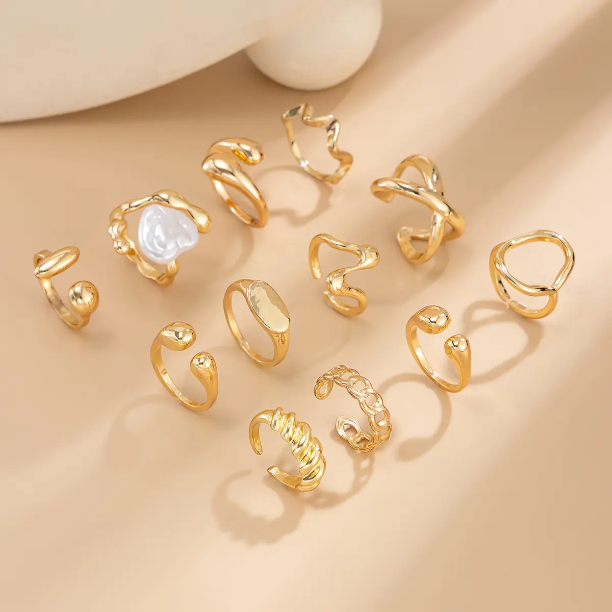 Ingemark 12Pcs/Set Vintage Metal Water Drop Open Ring for Women Trend 2025 Creative Geometric Ring Engagement Daily Jewelry Gift