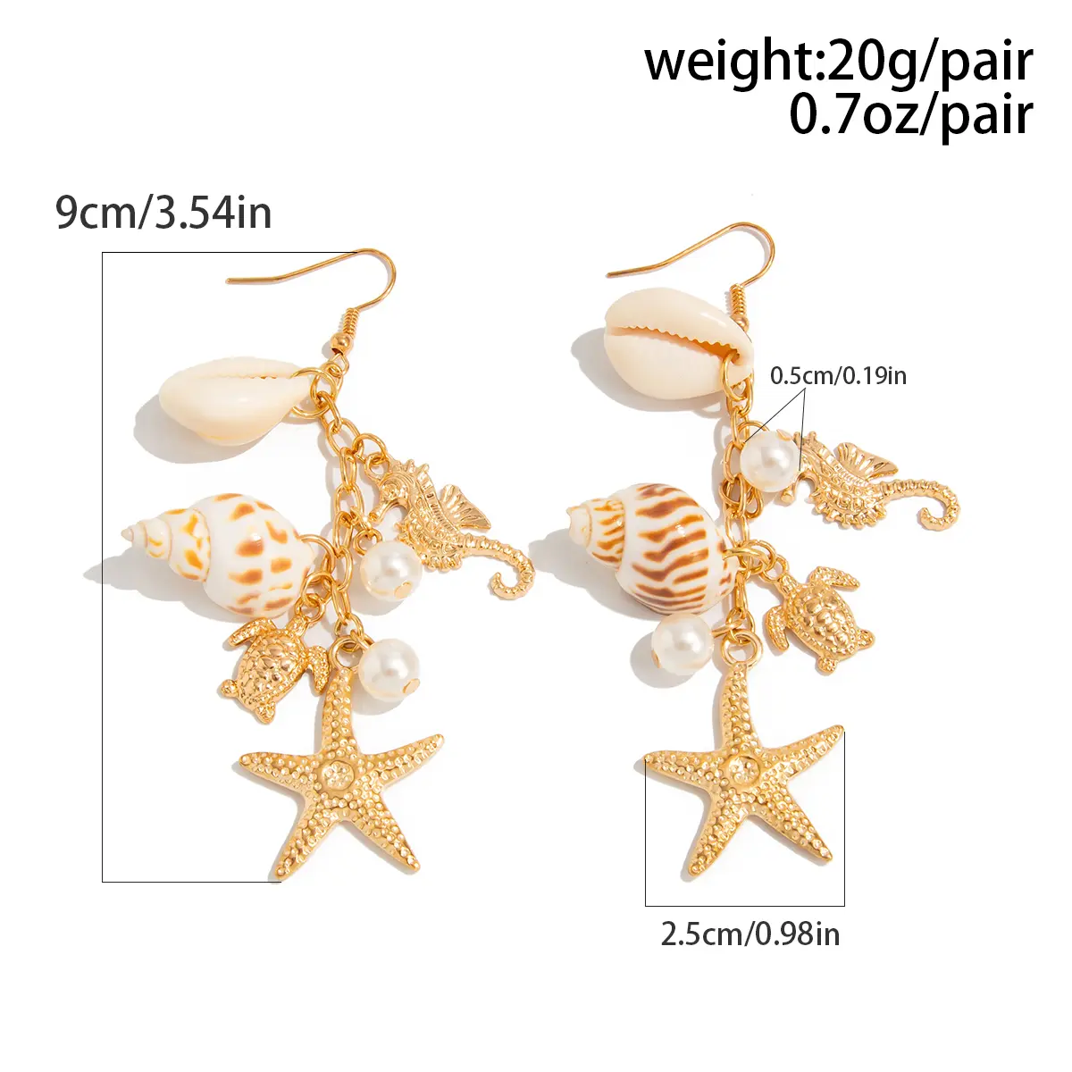 Ingemark Y2K Boho Starfish Scallop Long Tassels Drop Earrings for Women Summer Beach Piercing Hanging Earrings Wedding Jewelry