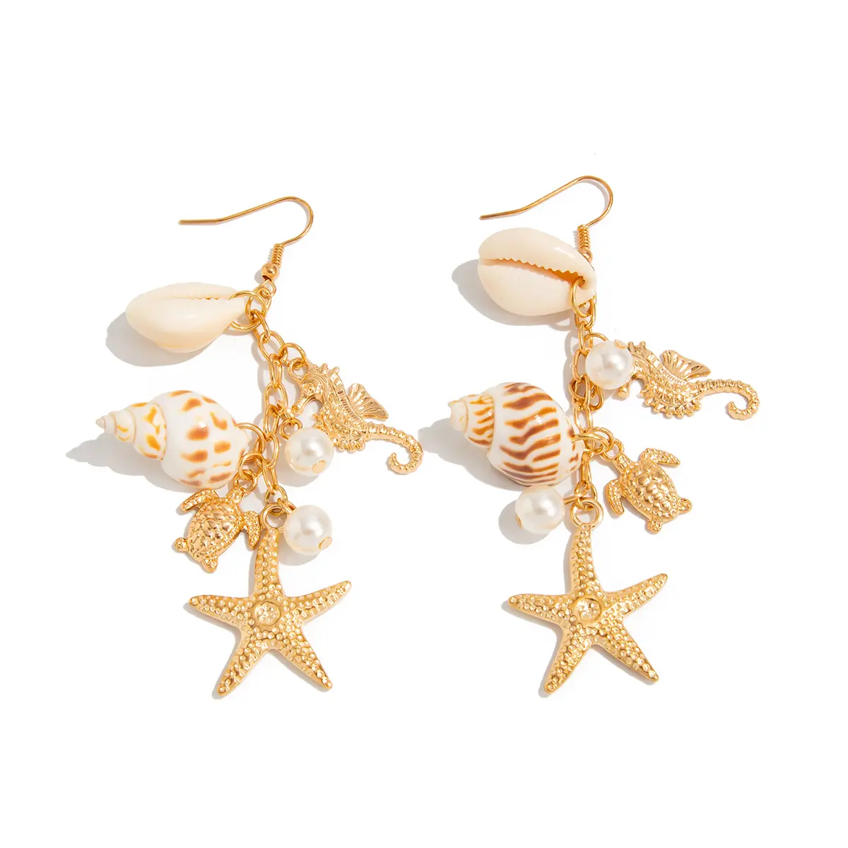 Ingemark Y2K Boho Starfish Scallop Long Tassels Drop Earrings for Women Summer Beach Piercing Hanging Earrings Wedding Jewelry