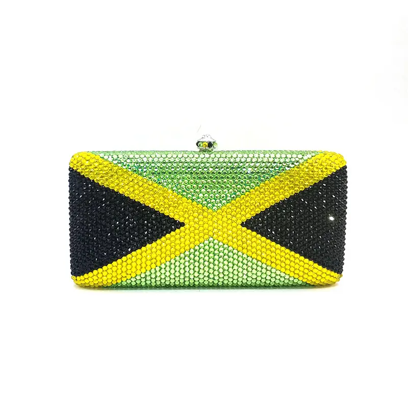 Luxury design Bridal wedding party purses women evening party diamonds Jamaica flag crystal clutches purses