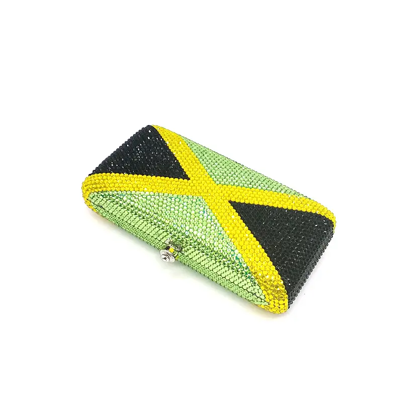 Luxury design Bridal wedding party purses women evening party diamonds Jamaica flag crystal clutches purses