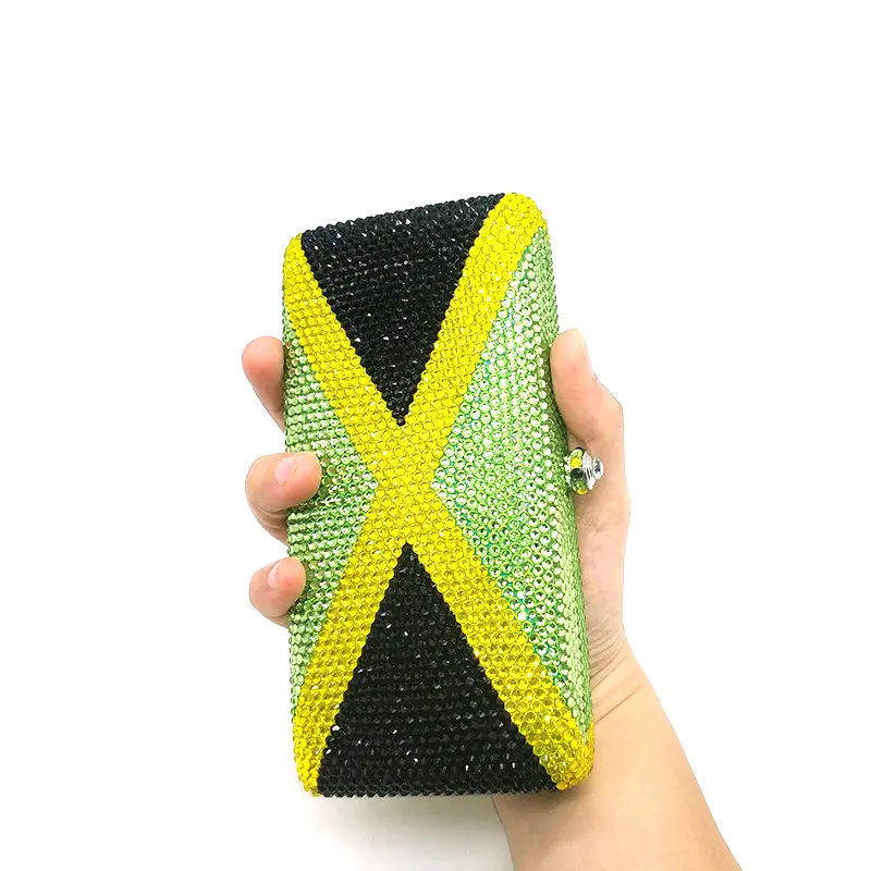 Luxury design Bridal wedding party purses women evening party diamonds Jamaica flag crystal clutches purses