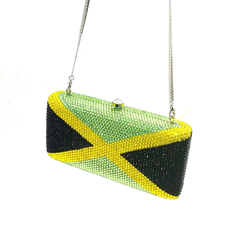 Luxury design Bridal wedding party purses women evening party diamonds Jamaica flag crystal clutches purses