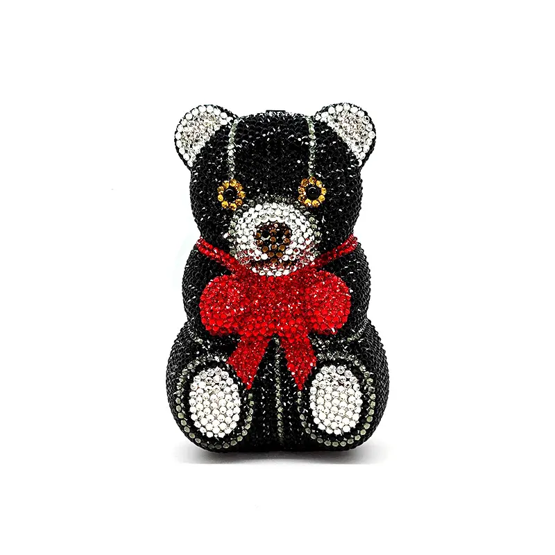 Bridal wedding party women evening party bag animal cute lovely Teddy bear top quality clutches elegant classical crystal purses