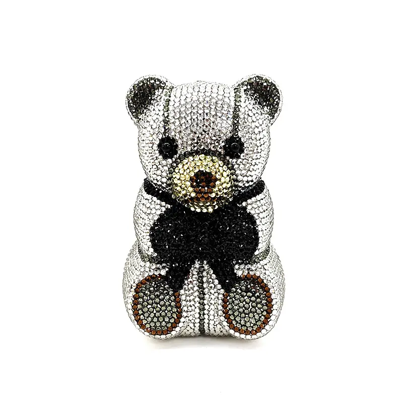 Bridal wedding party women evening party bag animal cute lovely Teddy bear top quality clutches elegant classical crystal purses