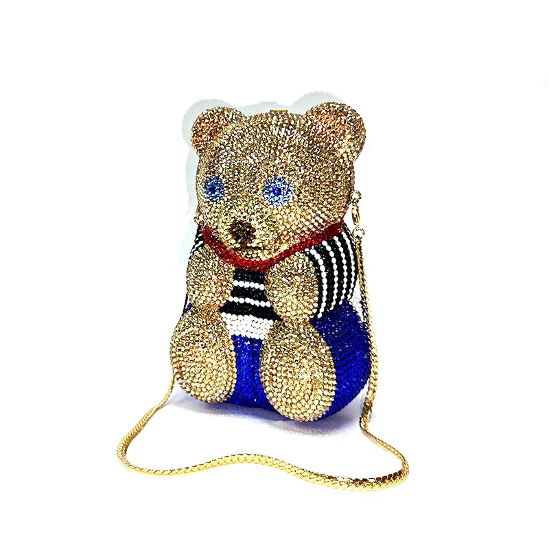 Bridal wedding party women evening party bag animal cute lovely Teddy bear top quality clutches elegant classical crystal purses