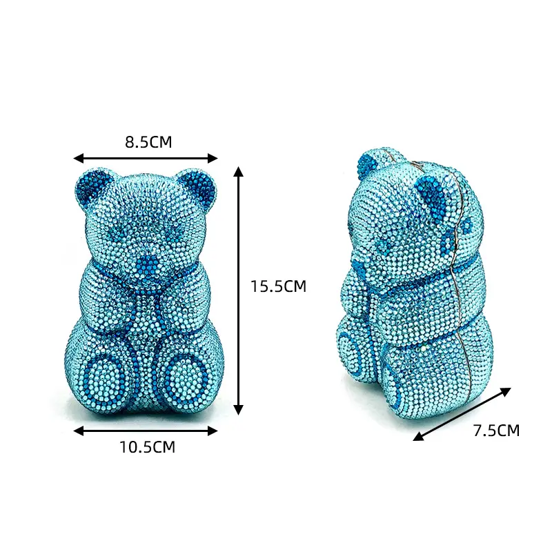 Bridal wedding party women evening party bag animal cute lovely Teddy bear top quality clutches elegant classical crystal purses