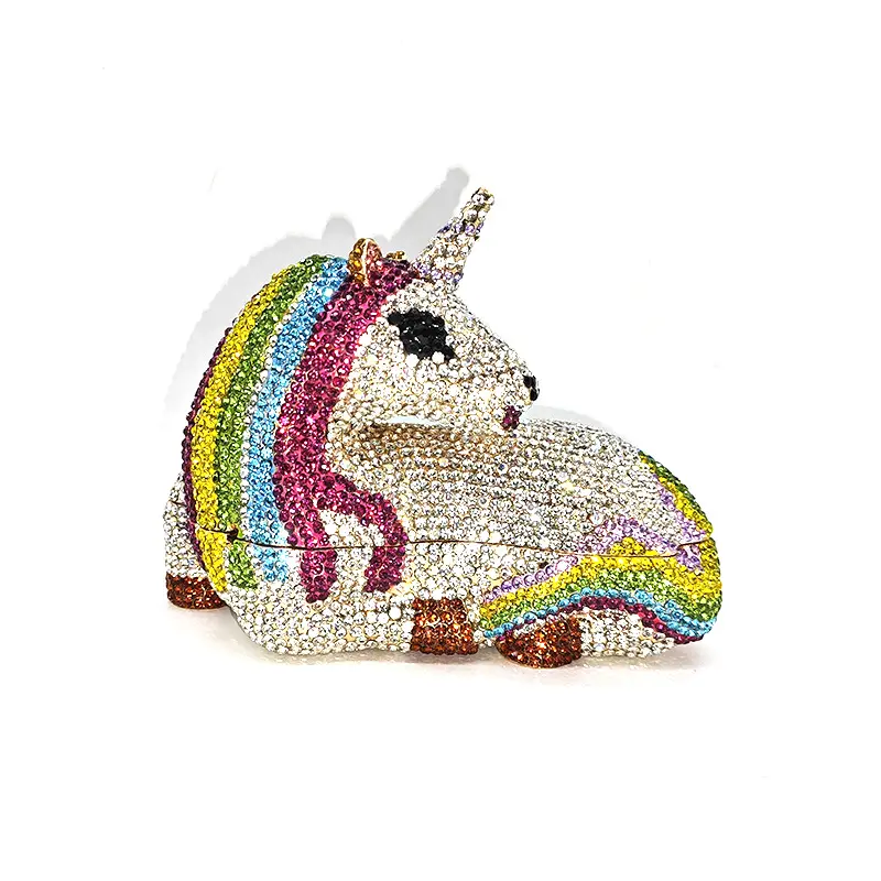 Luxury fancy unicorn crystal clutches women evening party handbag diamonds ladies purses bridal wedding party purses bag