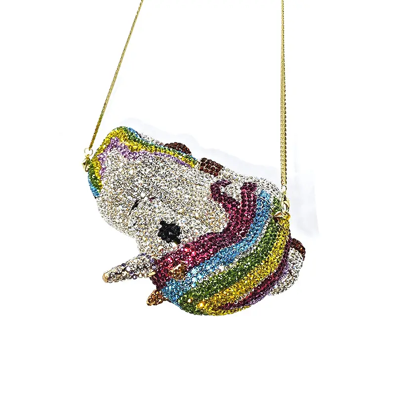 Luxury fancy unicorn crystal clutches women evening party handbag diamonds ladies purses bridal wedding party purses bag