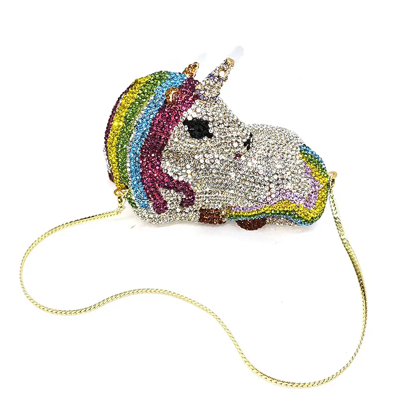 Luxury fancy unicorn crystal clutches women evening party handbag diamonds ladies purses bridal wedding party purses bag