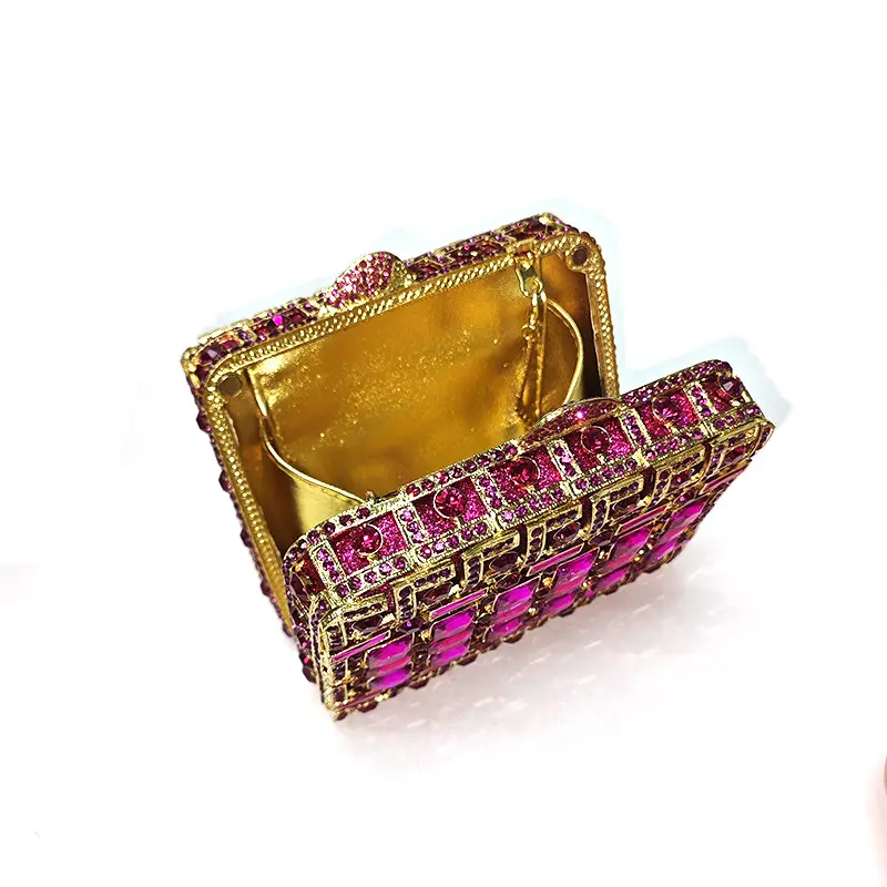 Fashion women evening party small box luxury rhinestone clutches square crystal purses Bridal wedding party purses
