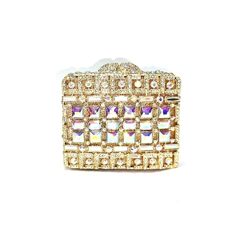 Fashion women evening party small box luxury rhinestone clutches square crystal purses Bridal wedding party purses