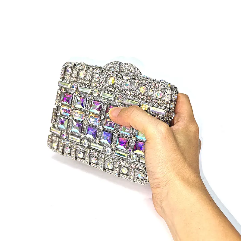 Fashion women evening party small box luxury rhinestone clutches square crystal purses Bridal wedding party purses