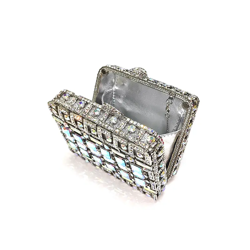 Fashion women evening party small box luxury rhinestone clutches square crystal purses Bridal wedding party purses