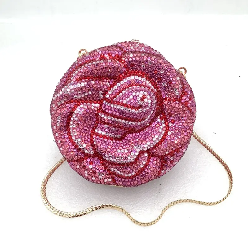 XIYUAN New Arrivals Women Crystals Evening Bags Gold/Pink/Red Diamonds Floral Clutch Purses Luxury Brand Desiner Bridal Handbags