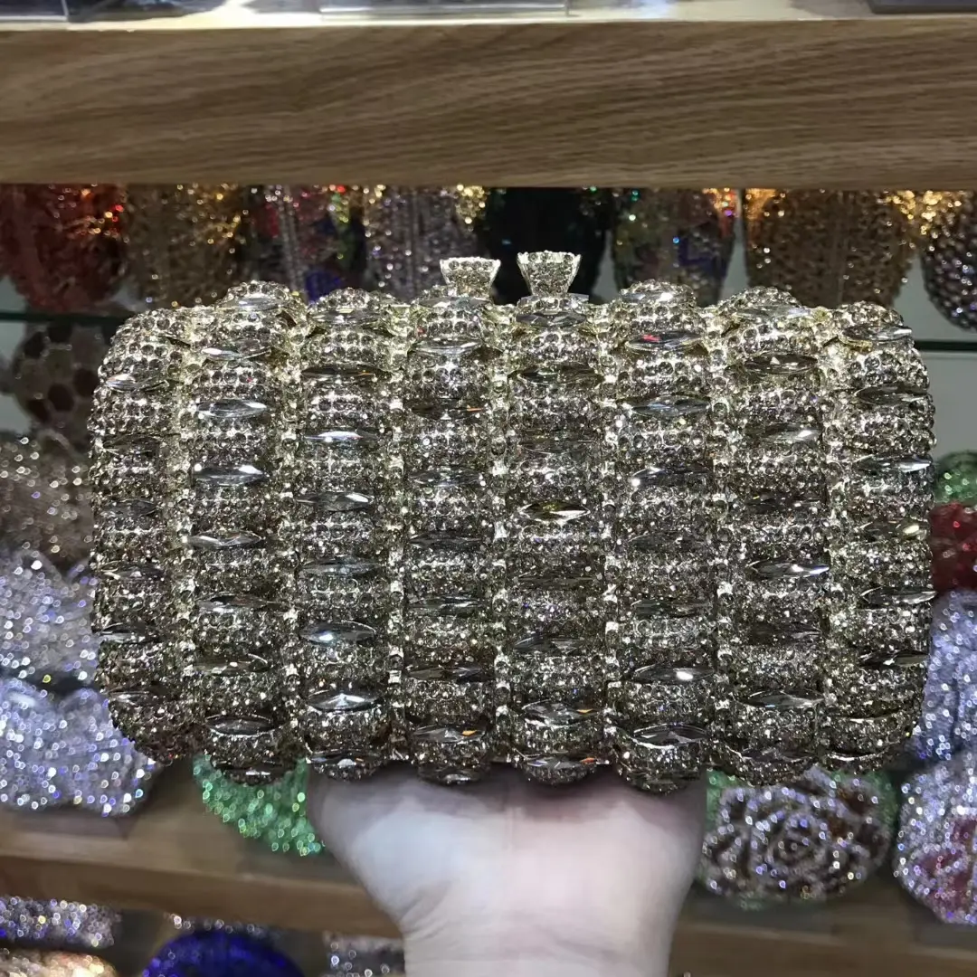 XIYUAN Blue/Red/Gold/Black Crystal Evening Bag Wedding Party Rhinestone Mini Box Clutch Purse And Handbags Bridal Diamond Purses