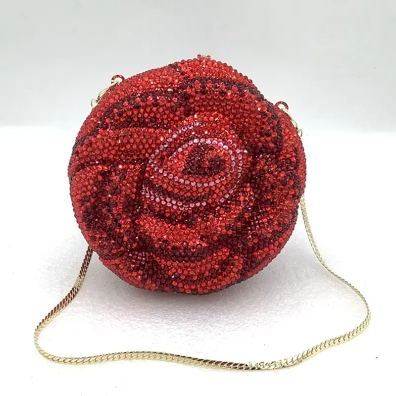 XIYUAN New Arrivals Women Crystals Evening Bags Gold/Pink/Red Diamonds Floral Clutch Purses Luxury Brand Desiner Bridal Handbags