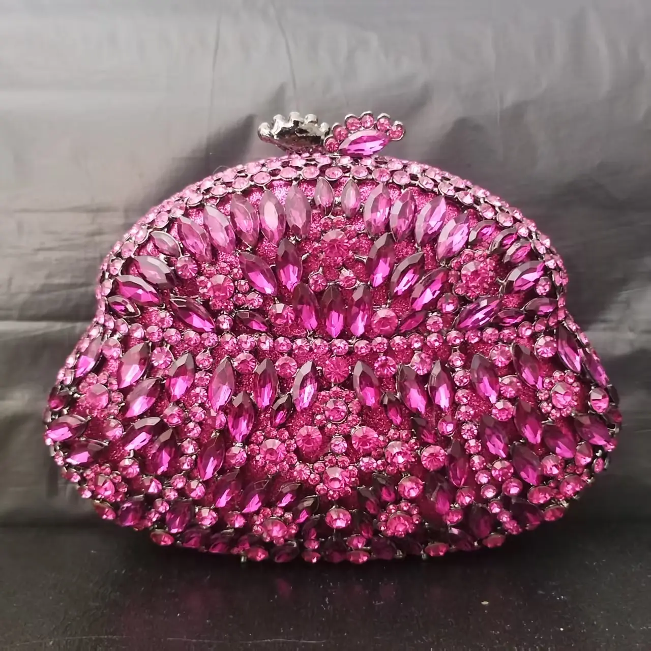 XIYUAN Women Fuchsia/Green Stone Evening Bags Crystals Clutch Bags Handbags Wedding Party Bridal Rhinestone Box Minaudiere Purse