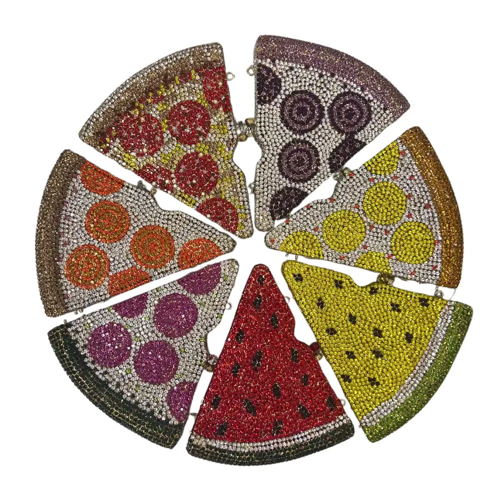 XIYUAN Pizza Shaped Diamond Evening Clutch Bags 2024 New Gorgeous Metallic Day Clutches Rhinestones Purses Wedding Party Purses