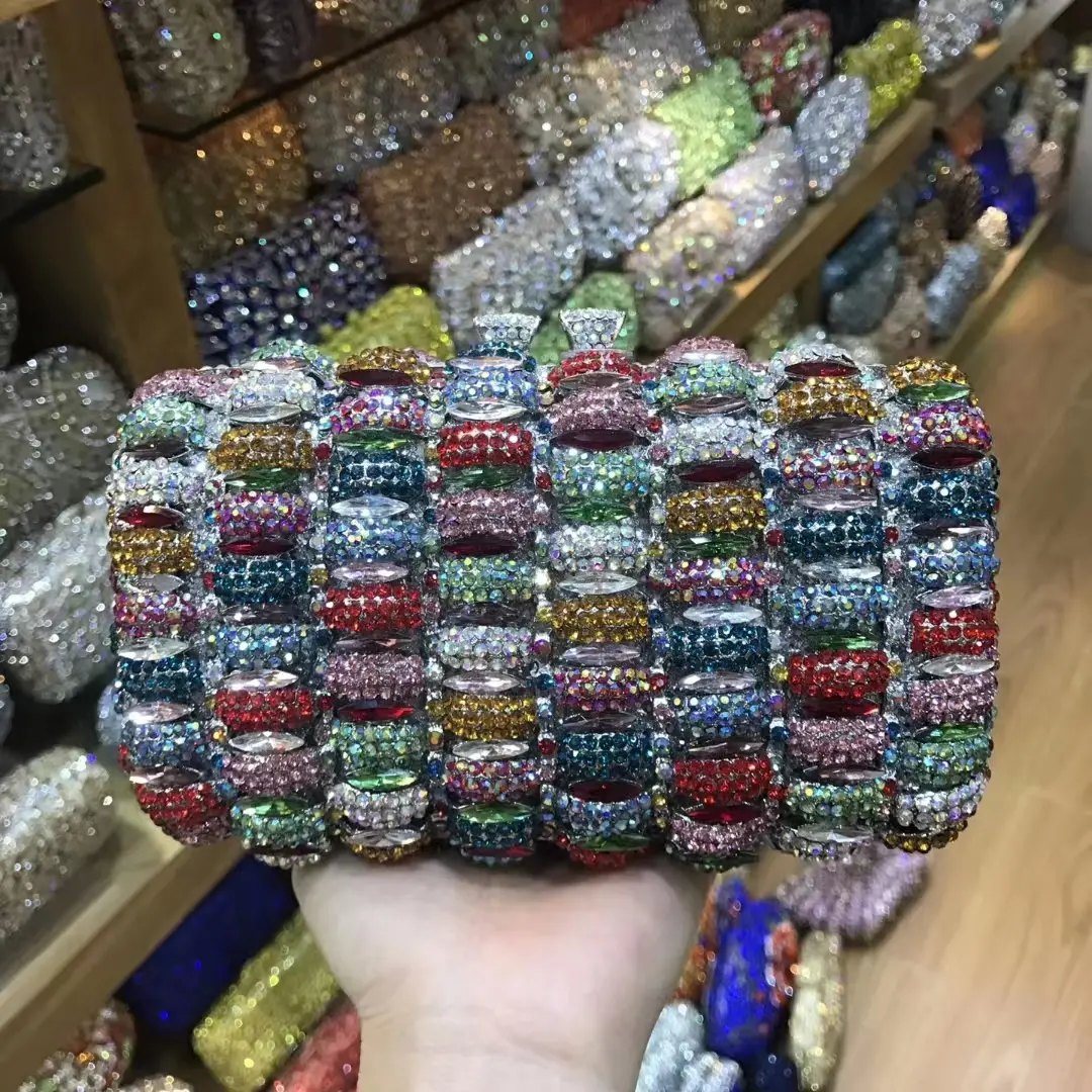 XIYUAN Blue/Red/Gold/Black Crystal Evening Bag Wedding Party Rhinestone Mini Box Clutch Purse And Handbags Bridal Diamond Purses