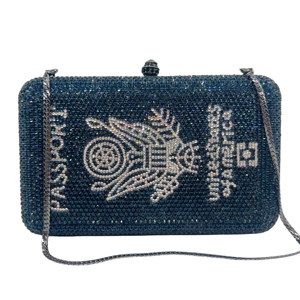 XIYUAN Passport Crystals Clutch Women Dark Blue Rhinestone Evening Bag Full Diamonds Party Purse Elegant Wedding Bridal Handbags