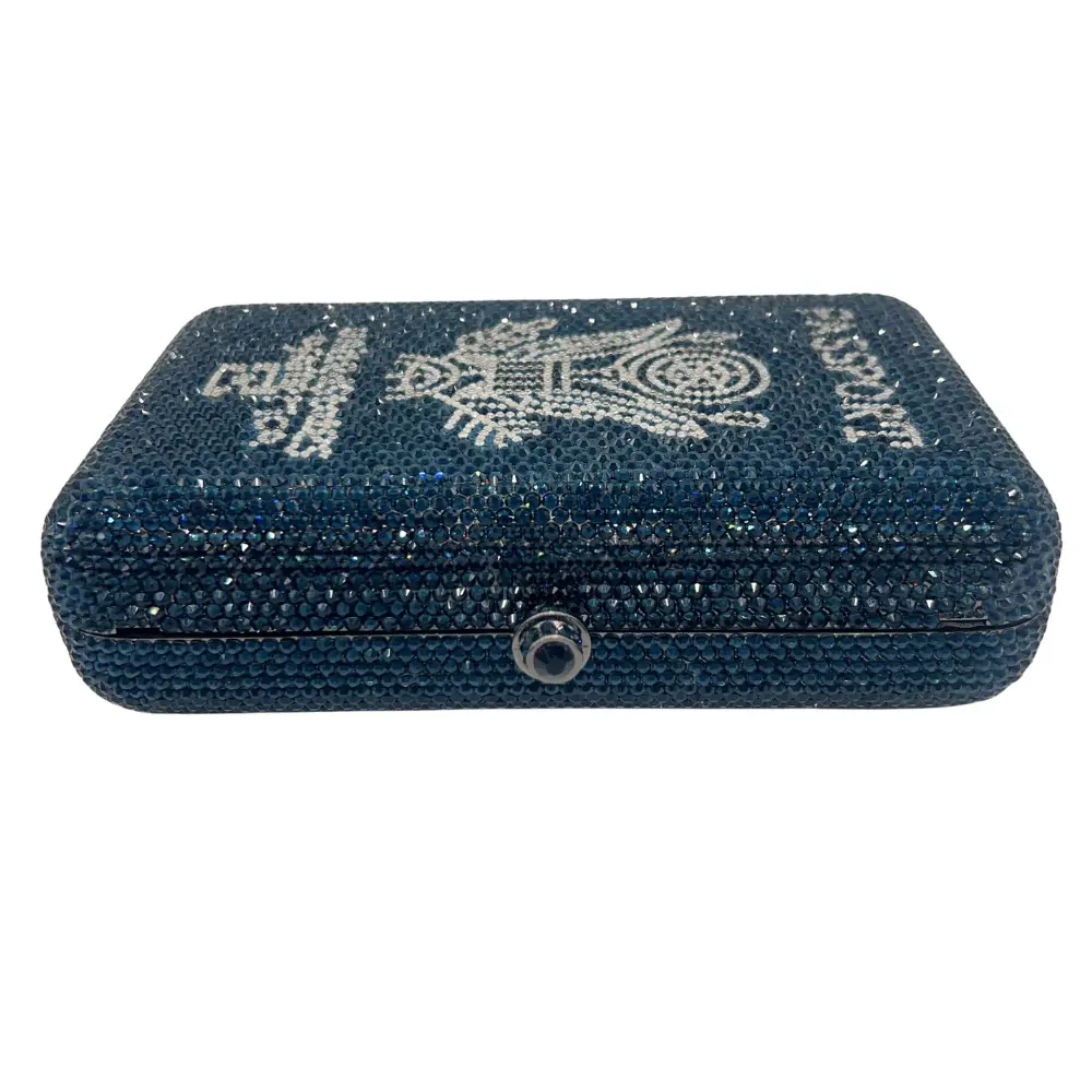 XIYUAN Passport Crystals Clutch Women Dark Blue Rhinestone Evening Bag Full Diamonds Party Purse Elegant Wedding Bridal Handbags