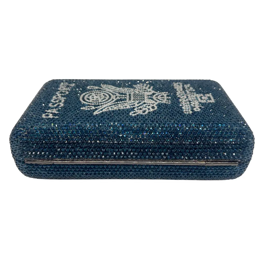 XIYUAN Passport Crystals Clutch Women Dark Blue Rhinestone Evening Bag Full Diamonds Party Purse Elegant Wedding Bridal Handbags