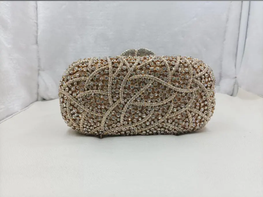 XIYUAN Women Burgundy Stones Evening Bags Crystal Clutch Wedding Party Rhinestone Handbags Bridal Floral Minaudiere Purses Green