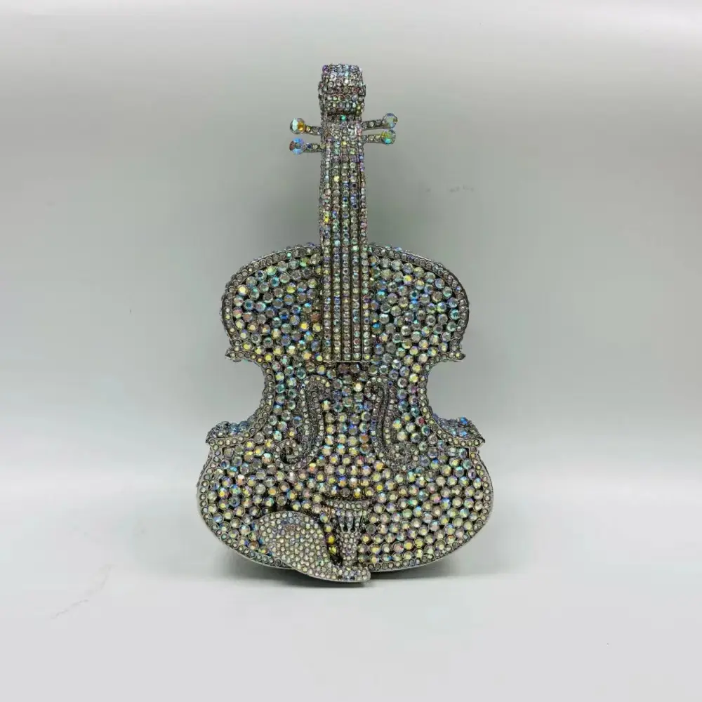 XIYUAN Lady Violin Shaped Crystal Evening Clutch Purse Crystals Bridal Rhinestones Handbags Dinner Clutches Female Gems Purses
