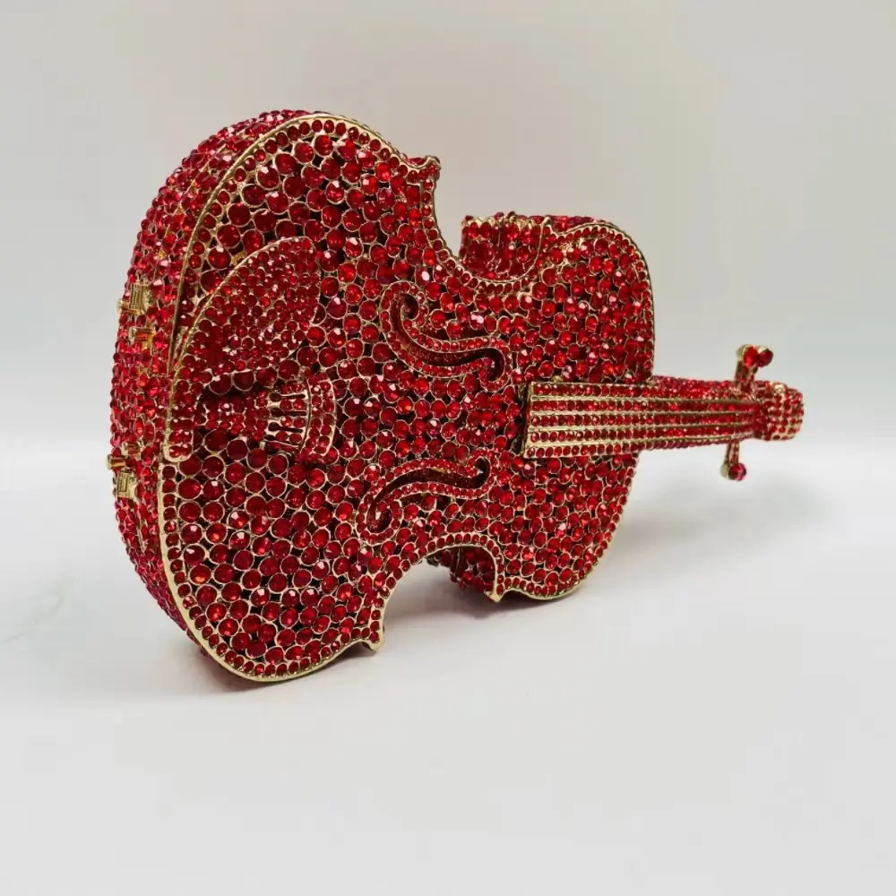 XIYUAN Lady Violin Shaped Crystal Evening Clutch Purse Crystals Bridal Rhinestones Handbags Dinner Clutches Female Gems Purses