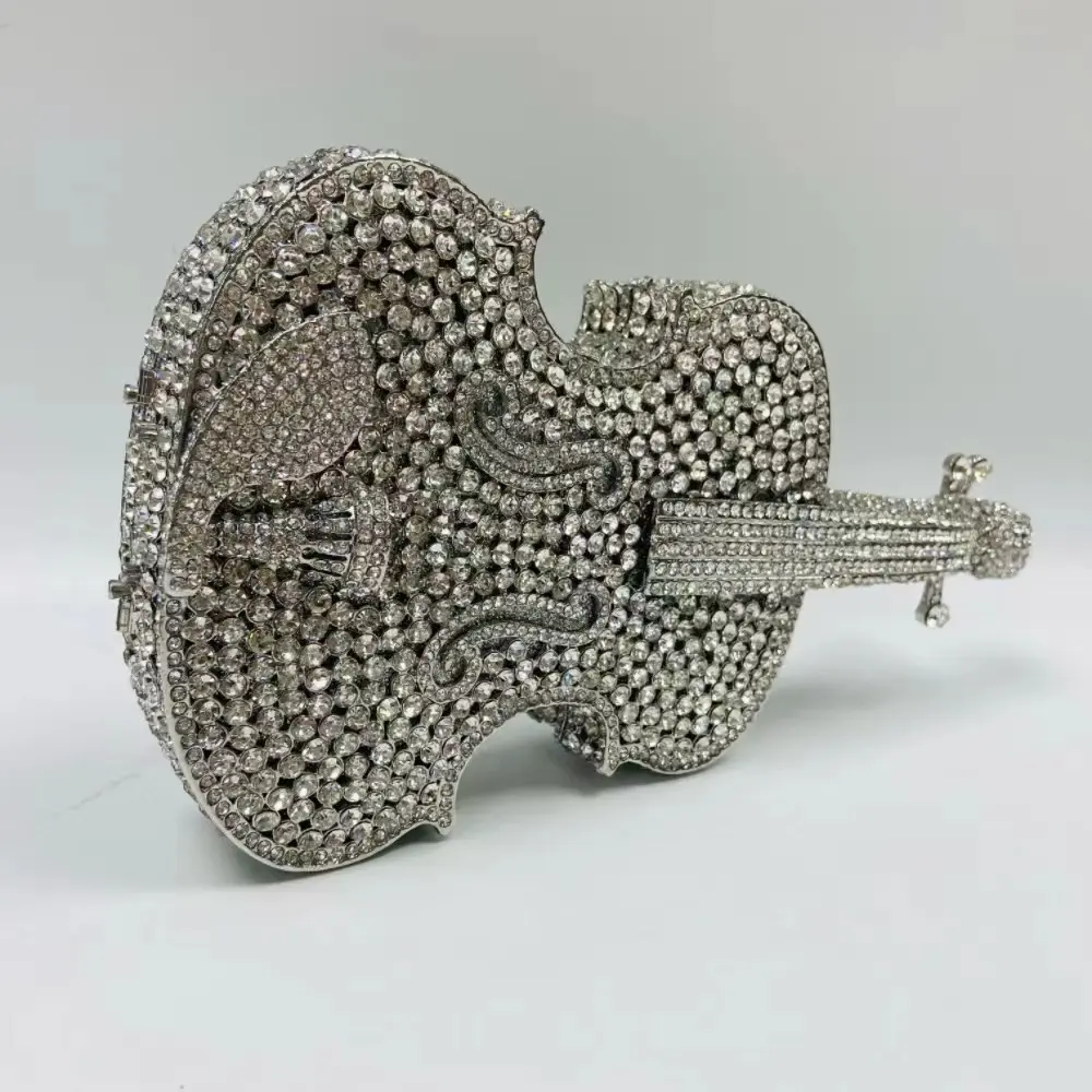XIYUAN Lady Violin Shaped Crystal Evening Clutch Purse Crystals Bridal Rhinestones Handbags Dinner Clutches Female Gems Purses