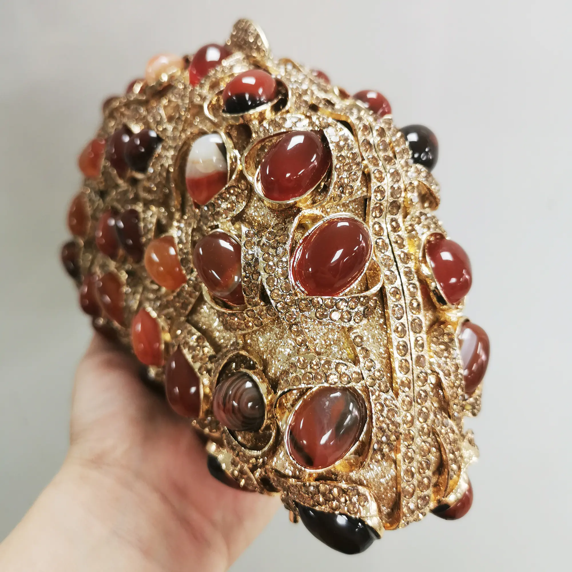 Golden Crystal Women Evening Bags Big Stones Clutch Bag Wedding Bridal Metal Minaudiere Handbags and Purses Ladies Party Clutch