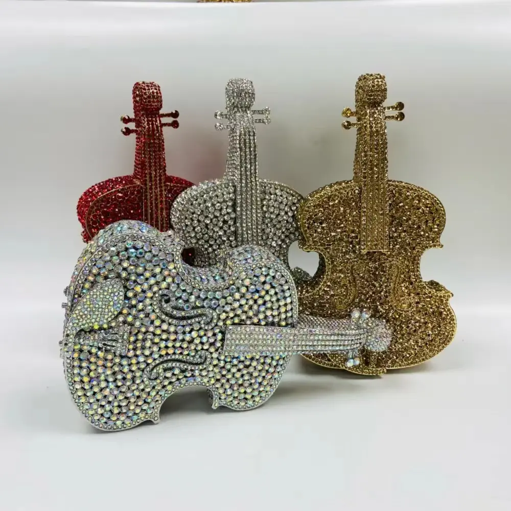 XIYUAN Lady Violin Shaped Crystal Evening Clutch Purse Crystals Bridal Rhinestones Handbags Dinner Clutches Female Gems Purses
