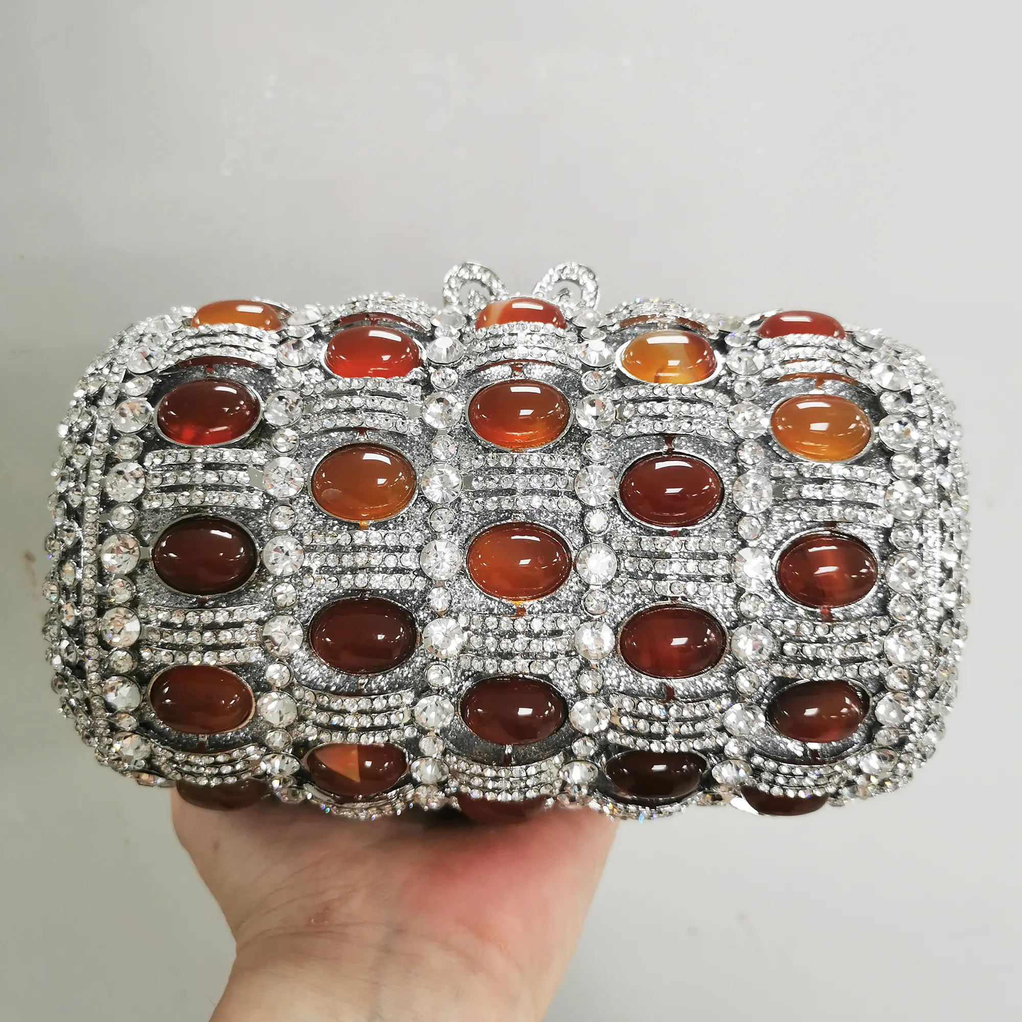Golden Crystal Women Evening Bags Big Stones Clutch Bag Wedding Bridal Metal Minaudiere Handbags and Purses Ladies Party Clutch