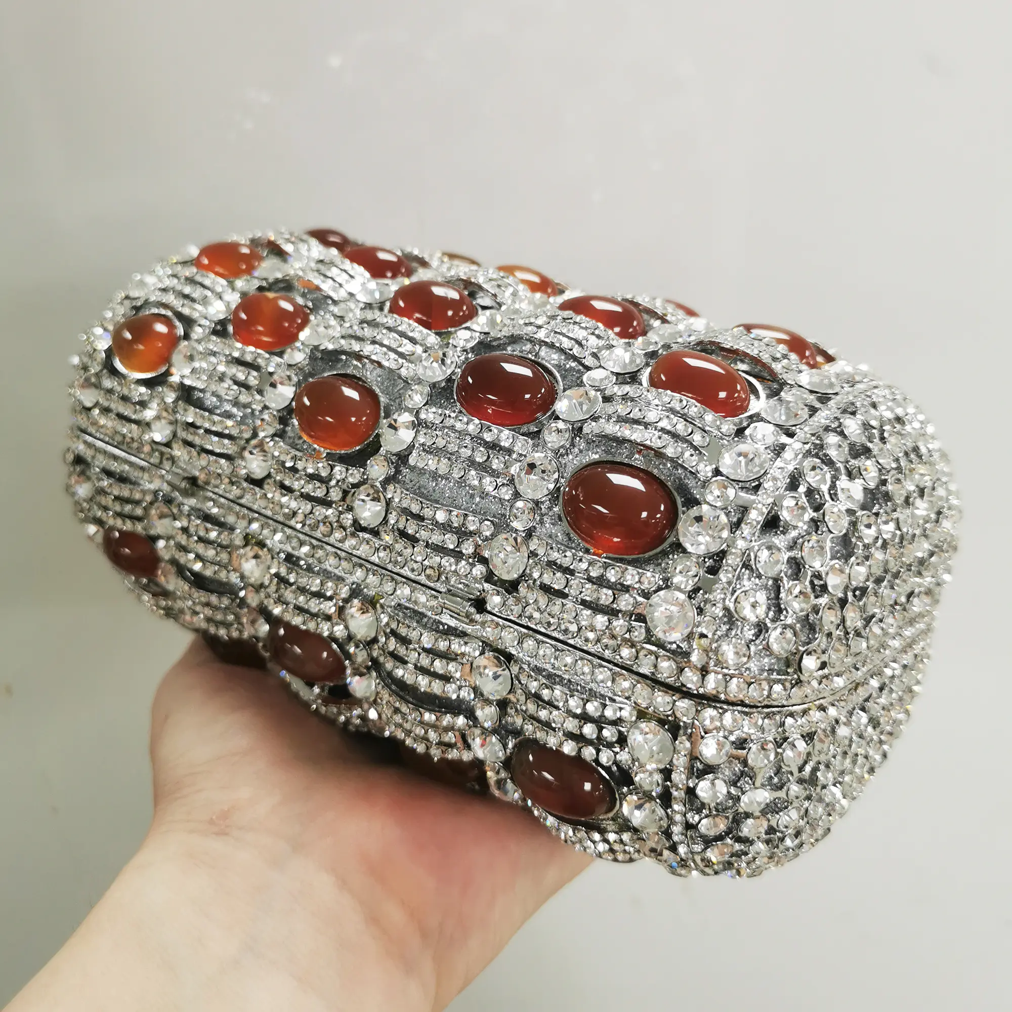Golden Crystal Women Evening Bags Big Stones Clutch Bag Wedding Bridal Metal Minaudiere Handbags and Purses Ladies Party Clutch
