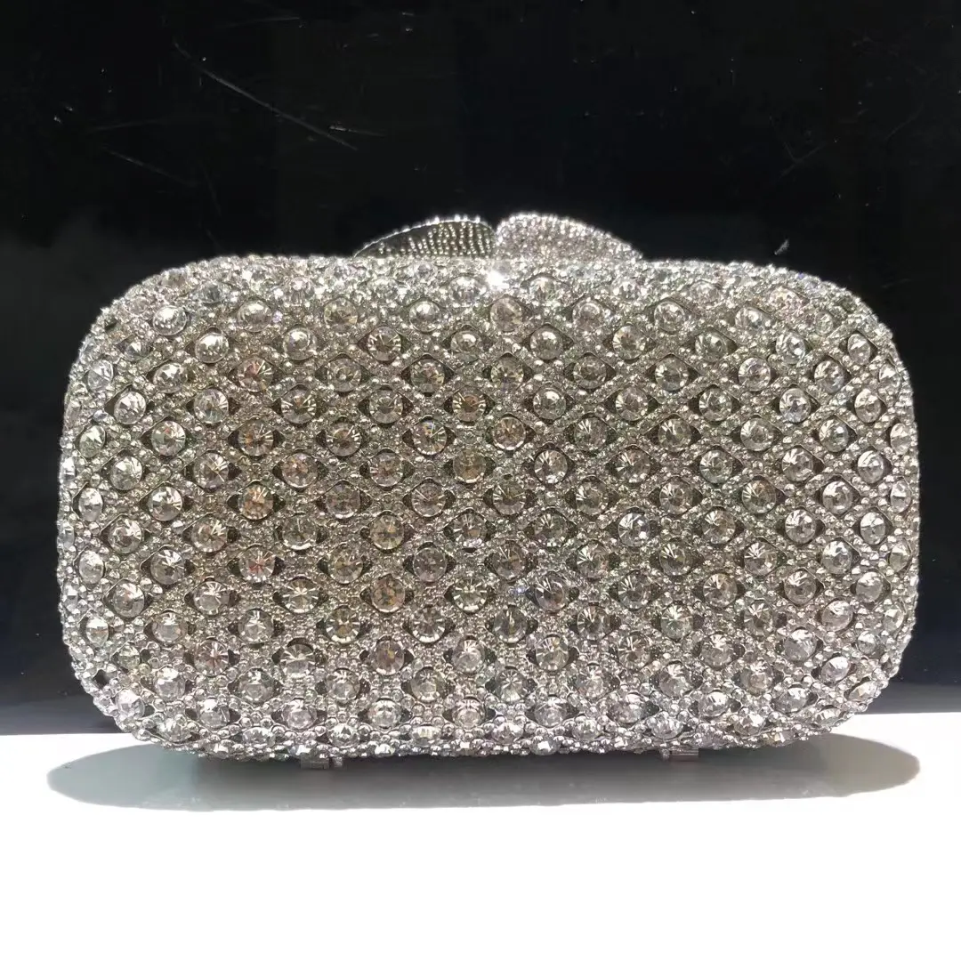 Dazzling Women Silver Stone Clutch Purse Lady Evening Bags Wedding Cocktail Crystal Purses and Handbags Bridal Minaudiere Bag