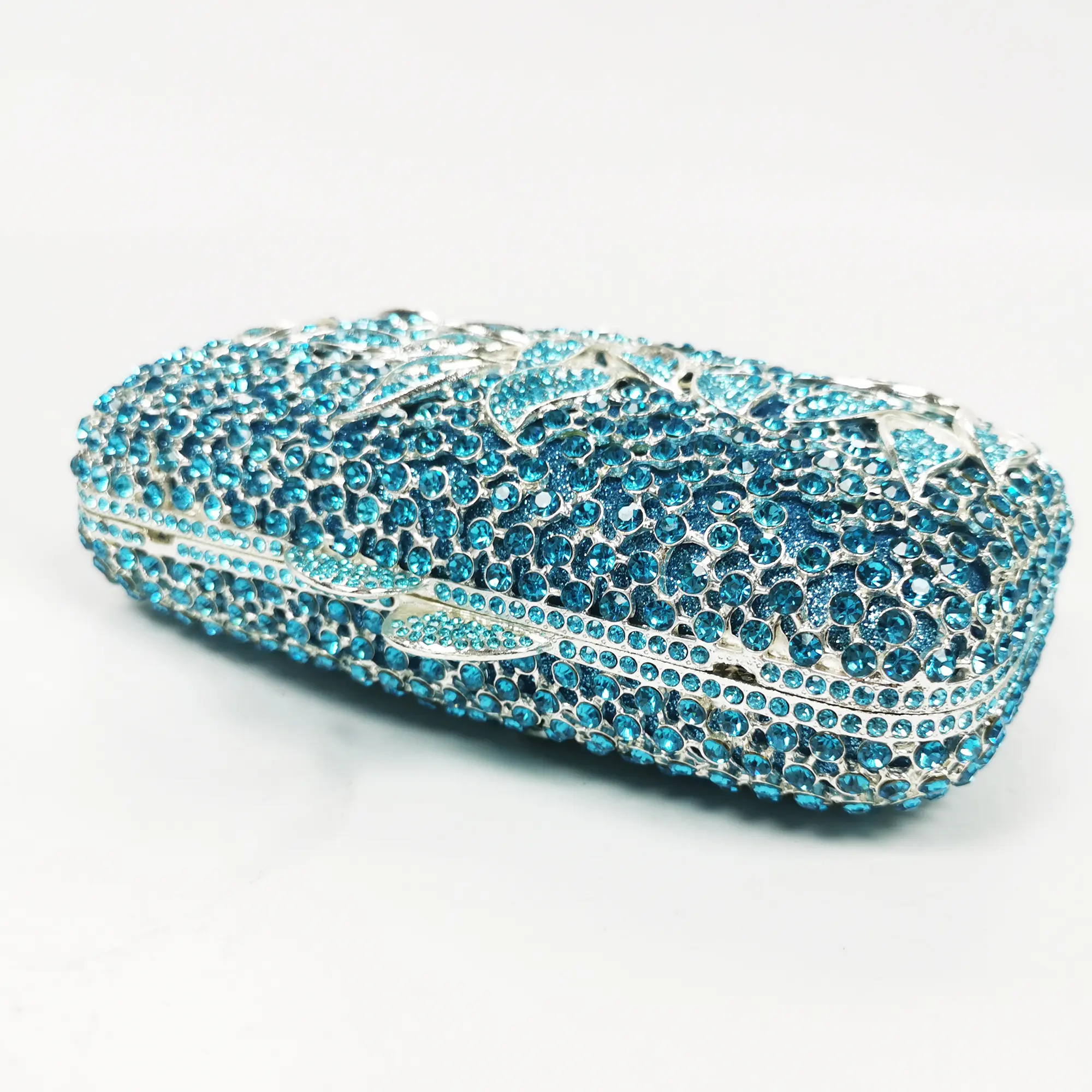 XIYUAN Women Silver Crystal Evening Bags Lady Blue Minaudiere Bags Wedding Bridal Rhinestone Clutch Handbags Party Dinner Purses
