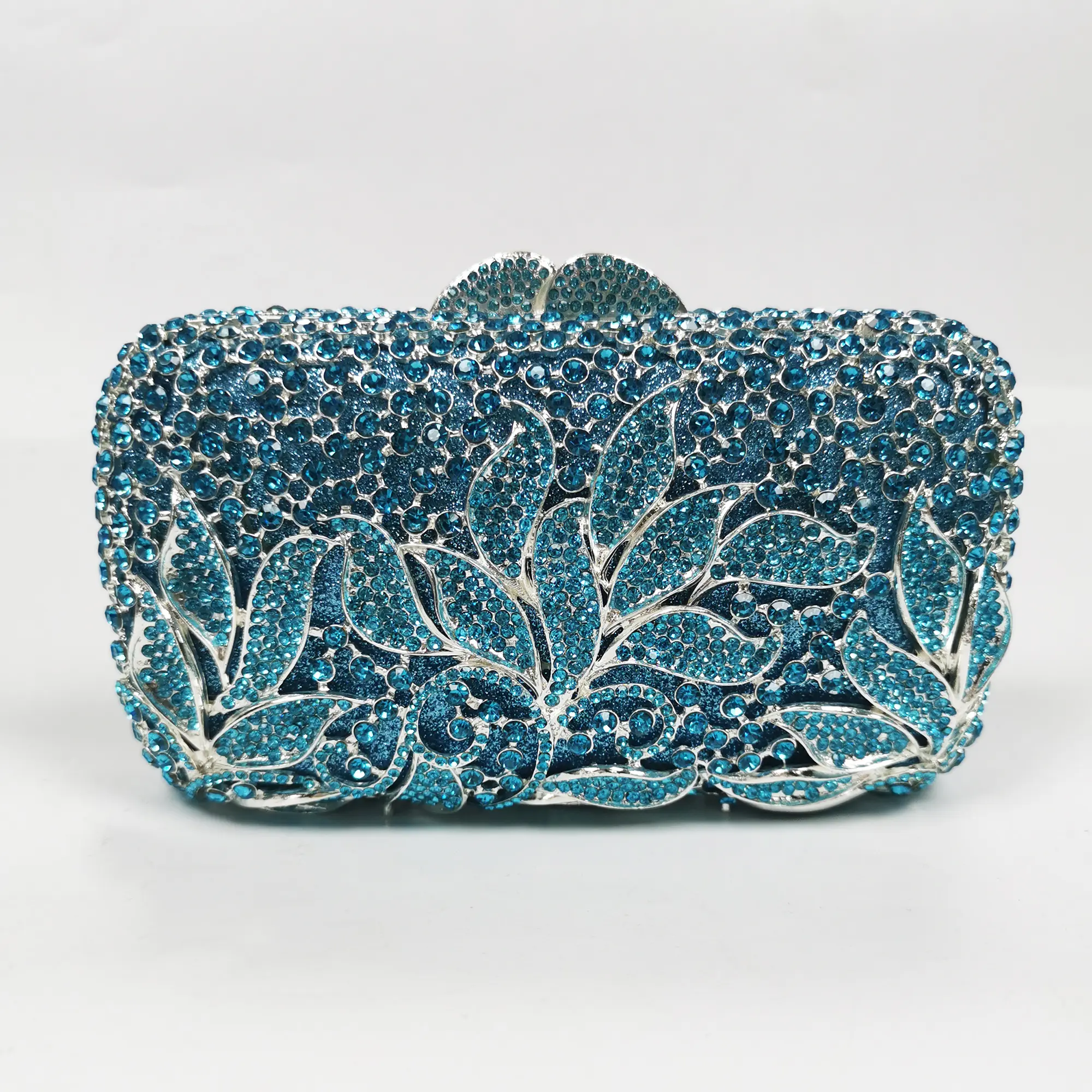 XIYUAN Women Silver Crystal Evening Bags Lady Blue Minaudiere Bags Wedding Bridal Rhinestone Clutch Handbags Party Dinner Purses