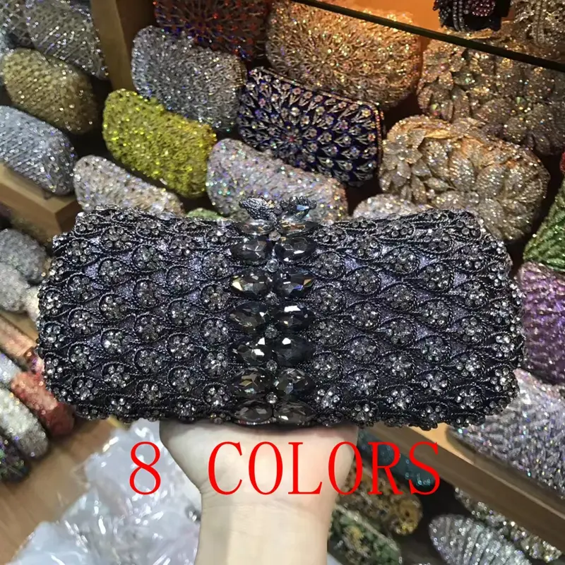 XIYUAN Gold/Grey/Red/Silver Big Stone Evening Bags Bridal Wedding Rhinestone Clutches Bag Handbags and Purses Party Clutch Purse
