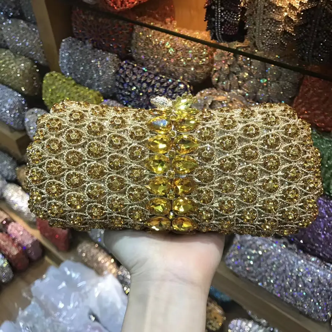 XIYUAN Gold/Grey/Red/Silver Big Stone Evening Bags Bridal Wedding Rhinestone Clutches Bag Handbags and Purses Party Clutch Purse