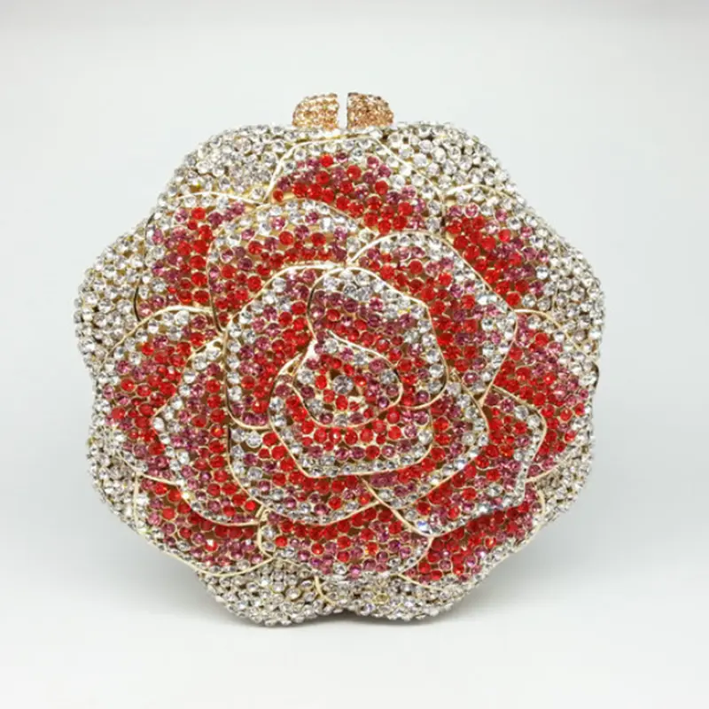Luxury Green Rose Flower Crystals Clutch Purse Women Formal Party Evening Handbags Bridal Wedding Rhinestone Minaudiere Purses