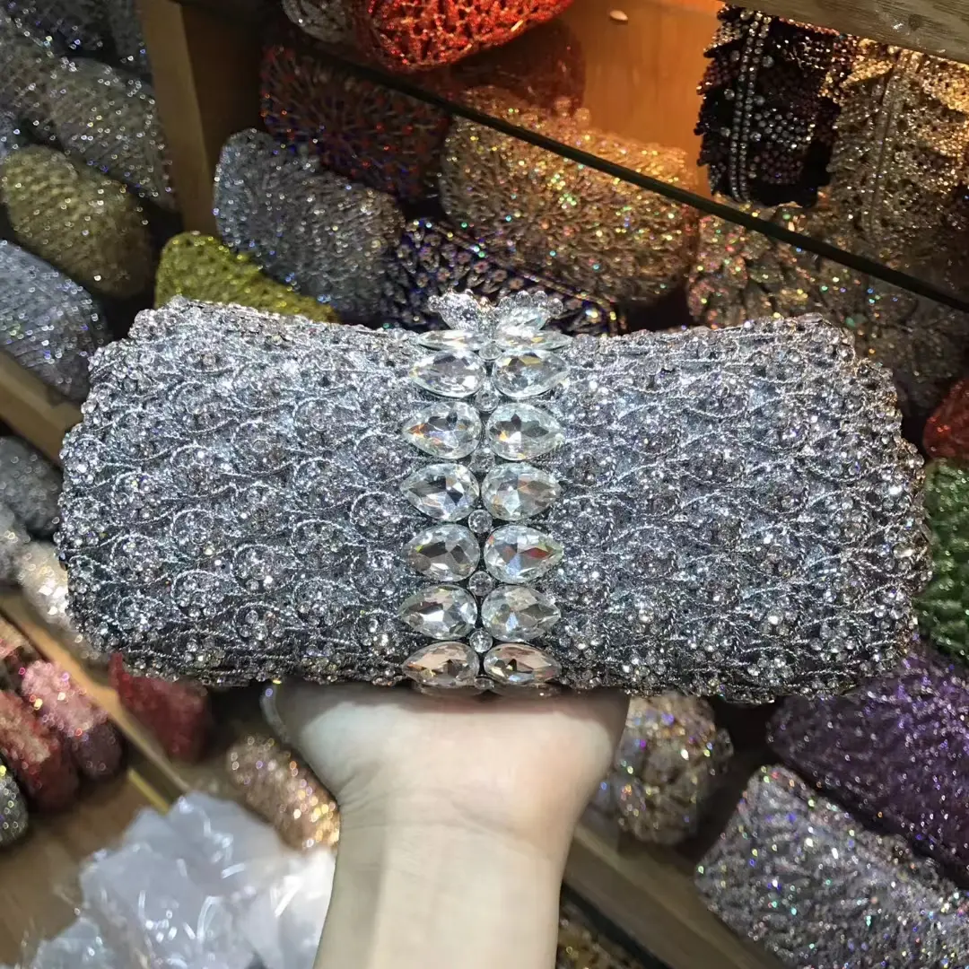 XIYUAN Gold/Grey/Red/Silver Big Stone Evening Bags Bridal Wedding Rhinestone Clutches Bag Handbags and Purses Party Clutch Purse