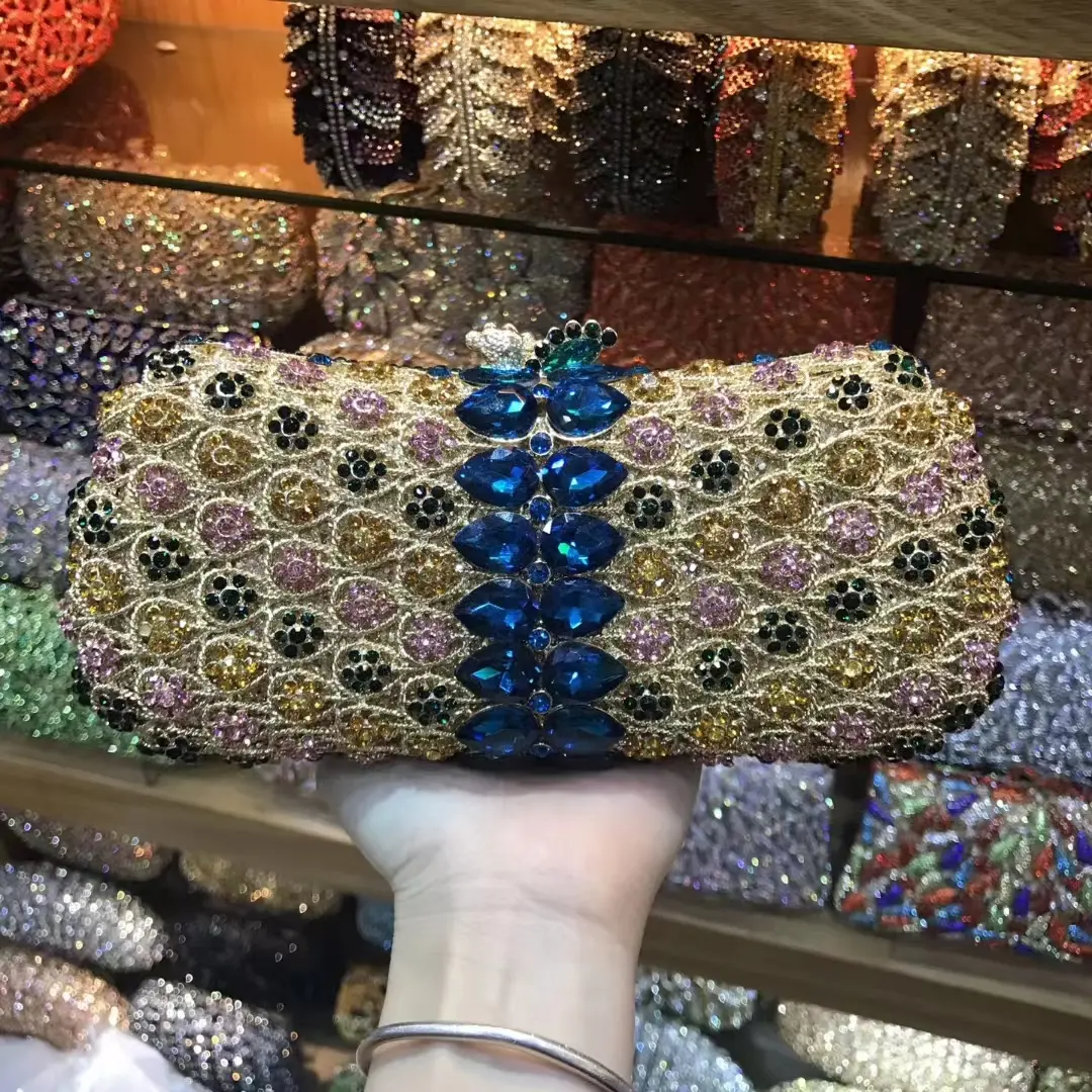 XIYUAN Gold/Grey/Red/Silver Big Stone Evening Bags Bridal Wedding Rhinestone Clutches Bag Handbags and Purses Party Clutch Purse