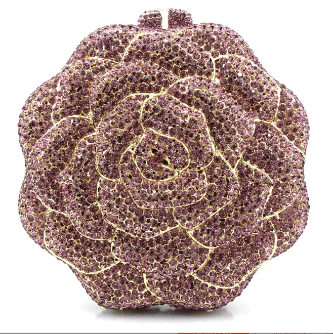 Luxury Green Rose Flower Crystals Clutch Purse Women Formal Party Evening Handbags Bridal Wedding Rhinestone Minaudiere Purses