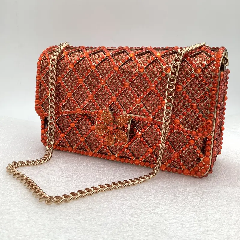 XIYUAN Women Orange/Blue/Silver/Green Jewels Long Chain Messenger Bags Party Wedding Diamonds Handbags Gems Shoulder Bag Wedding