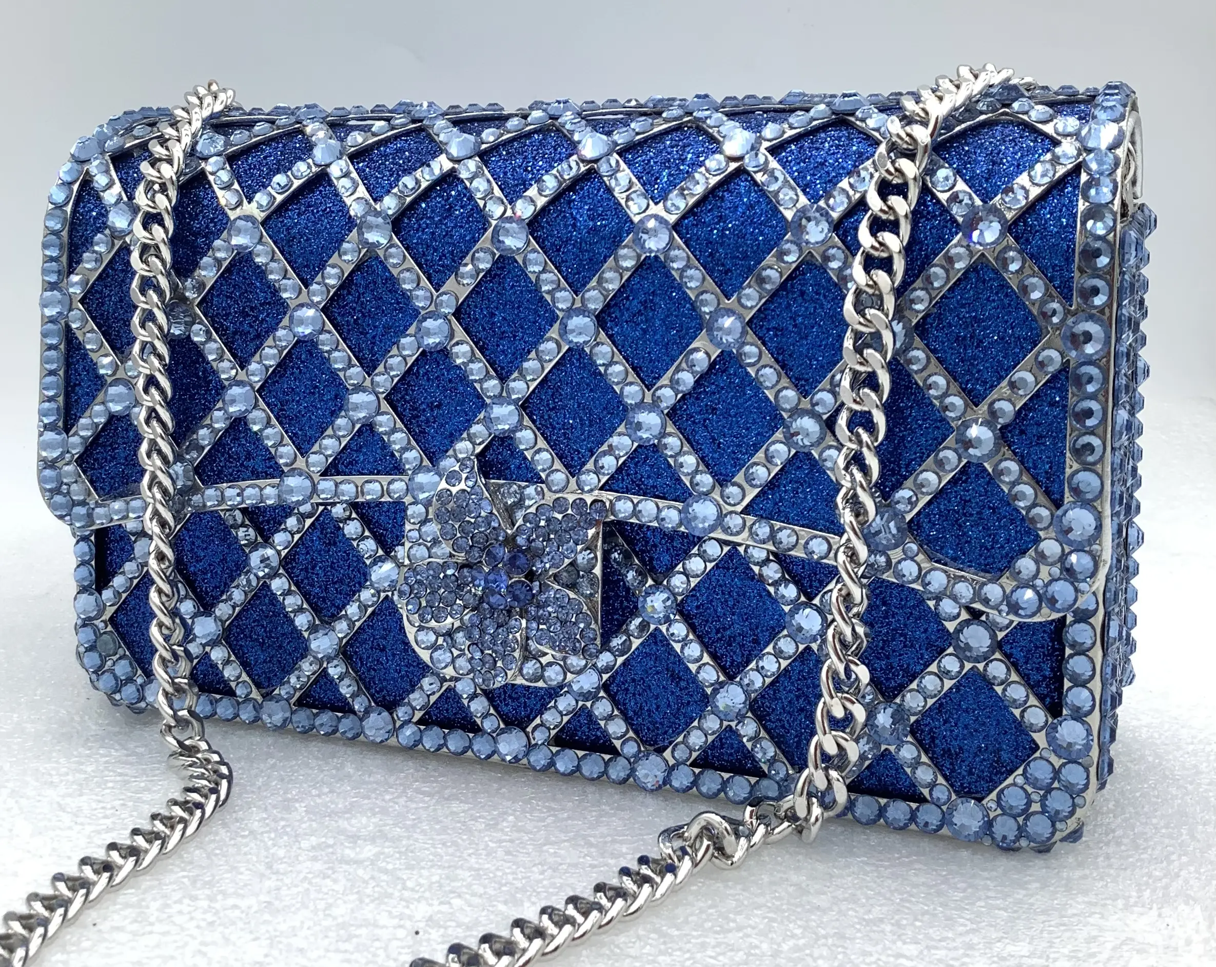 XIYUAN Women Orange/Blue/Silver/Green Jewels Long Chain Messenger Bags Party Wedding Diamonds Handbags Gems Shoulder Bag Wedding